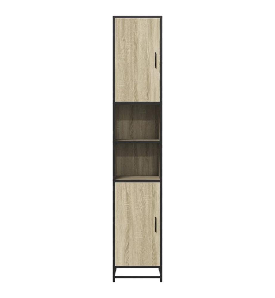Badschrank Eichen-Optik 35x37,5x188,5 cm Holzwerkstoff Metall