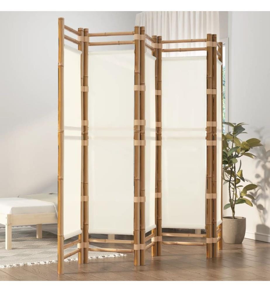 Cloison de séparation pliante 5 panneaux 200 cm Bambou et toile