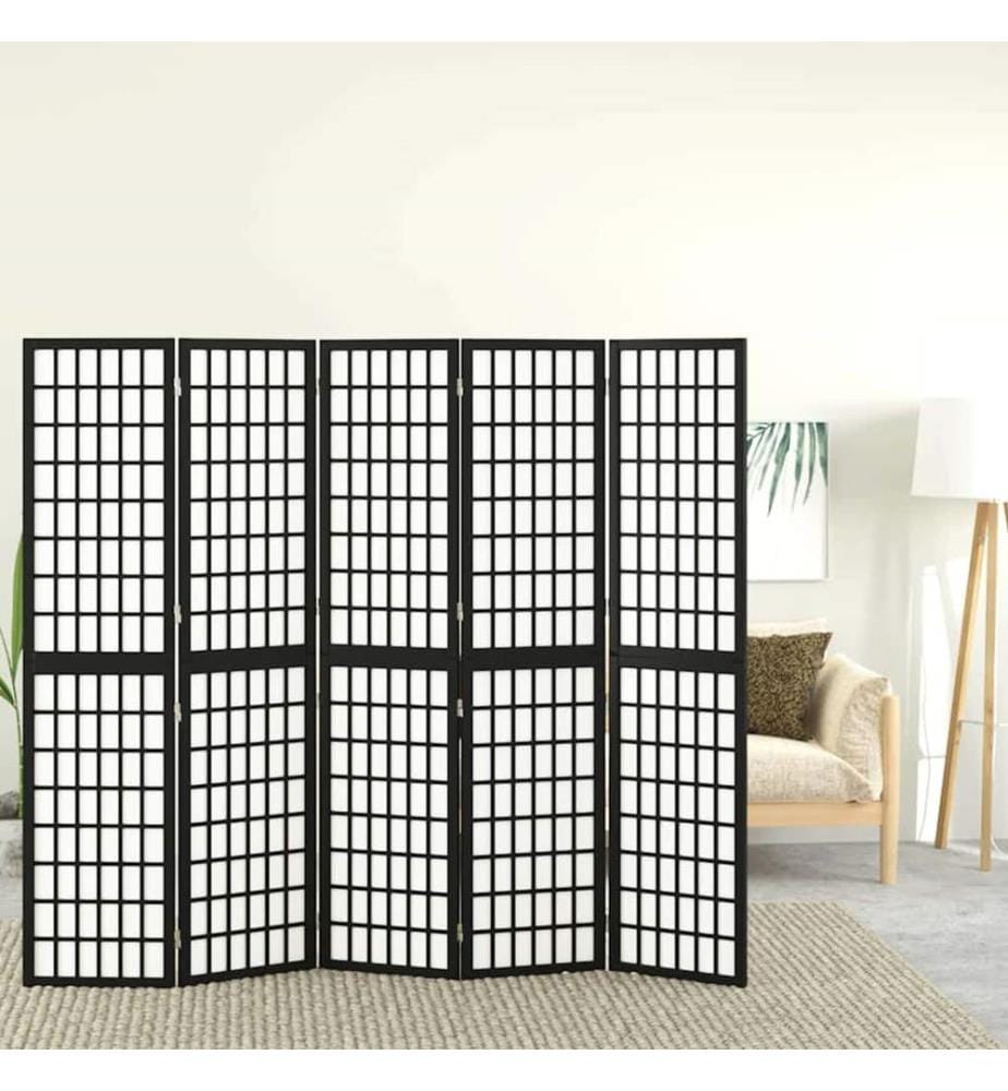 Cloison de séparation pliable 5 panneaux 200x170 cm Noir