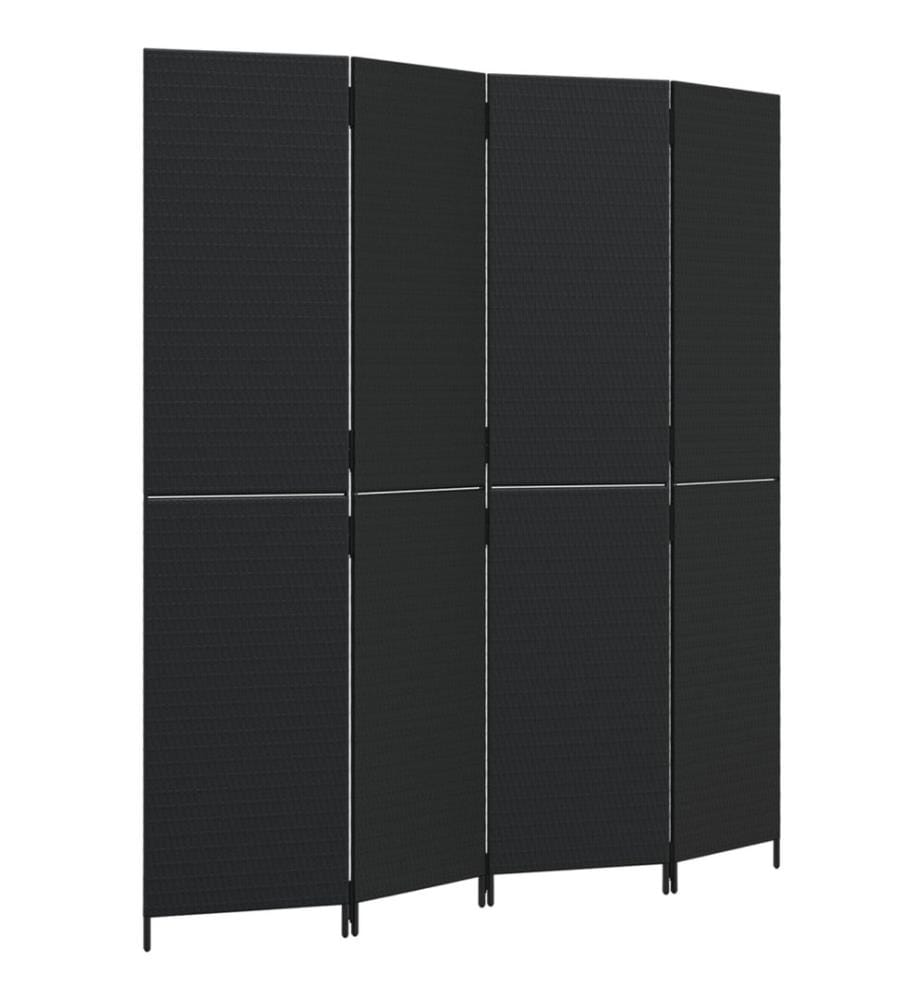 Paravent 4-tlg. Schwarz Poly Rattan