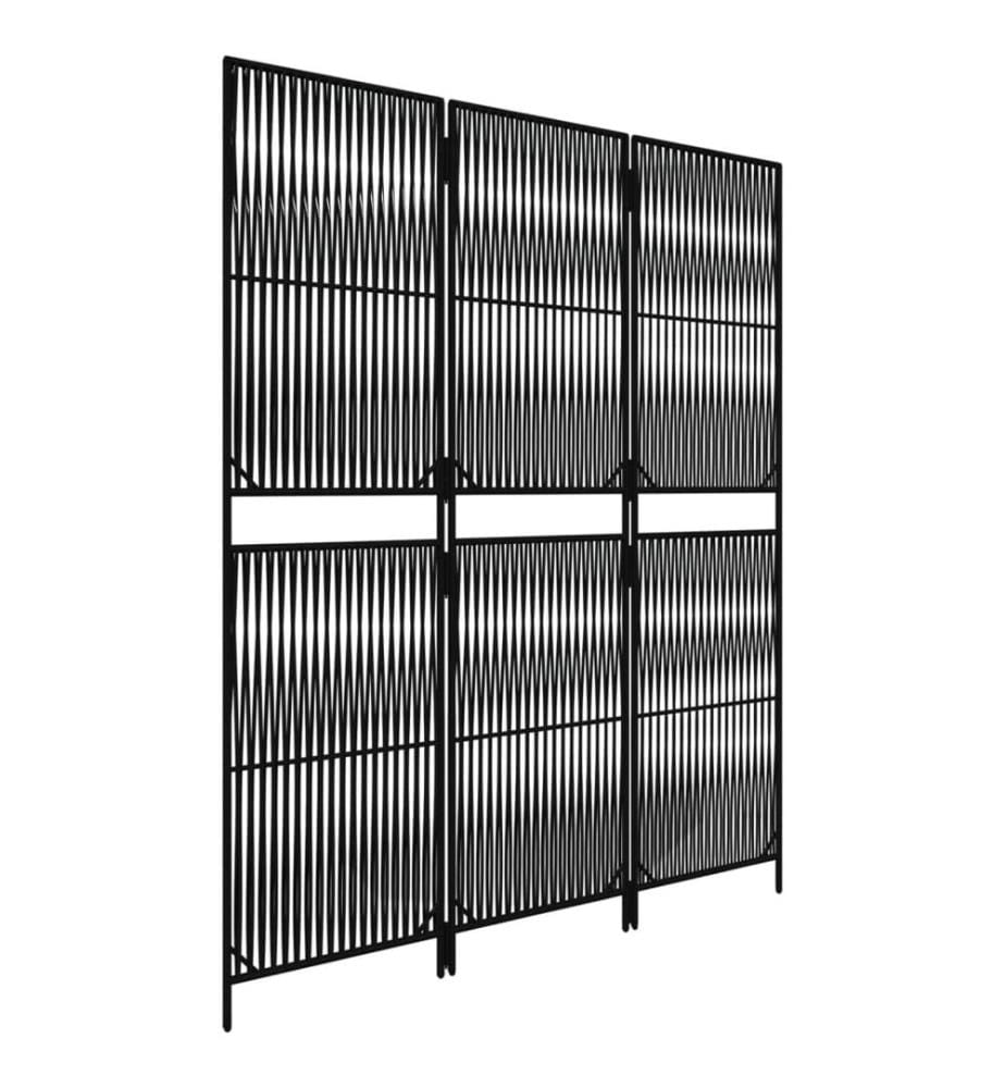 Paravent 3-tlg. Schwarz Poly Rattan