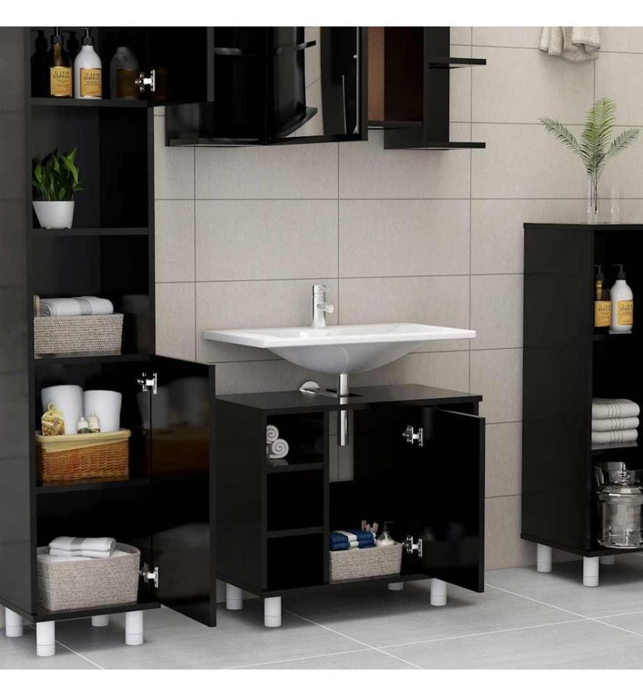 Badezimmerschrank Schwarz 60x32x53,5 cm Holzwerkstoff