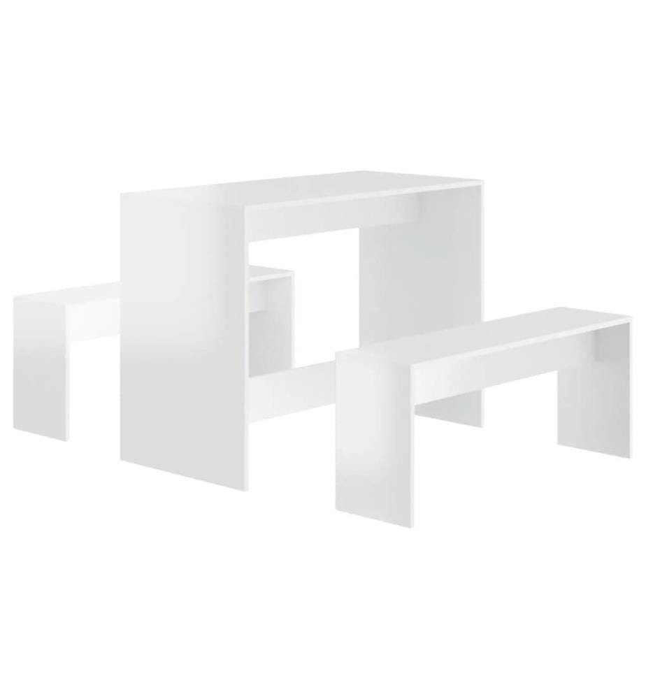 Ensemble à manger 3 pcs Blanc brillant Bois d'ingénierie
