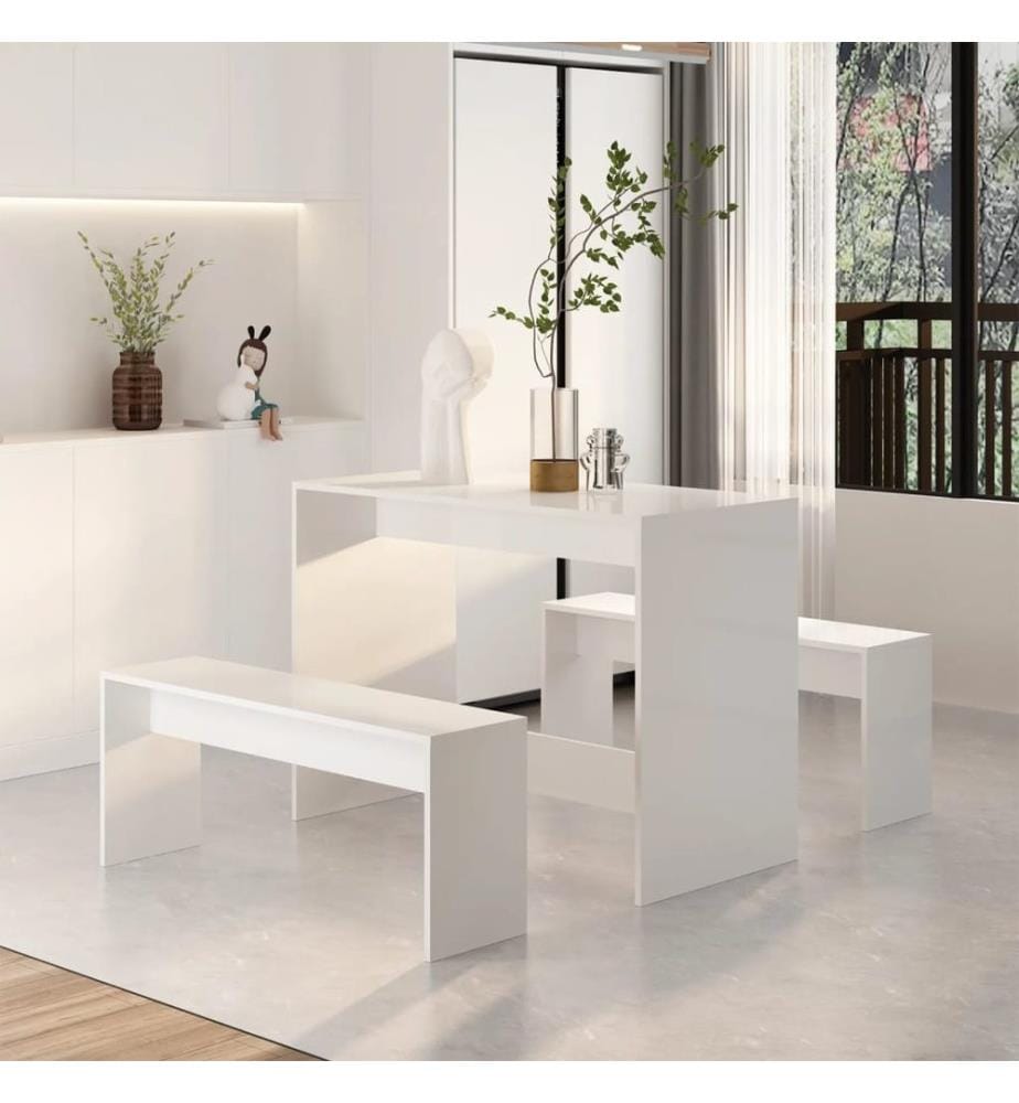 Ensemble à manger 3 pcs Blanc brillant Bois d'ingénierie