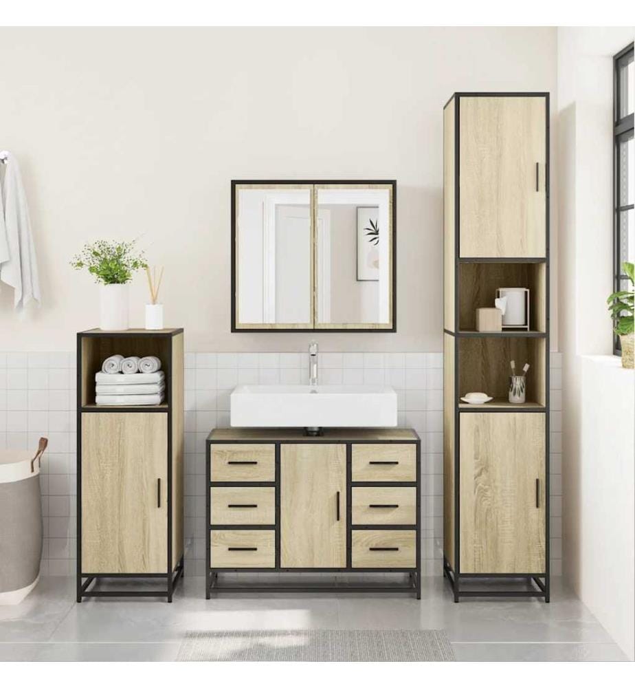 Waschbeckenunterschrank Sonoma-Eiche 80x33x60 cm Holzwerkstoff