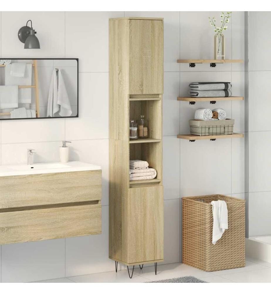 Badschrank Sonoma-Eiche 30x30x190 cm Holzwerkstoff