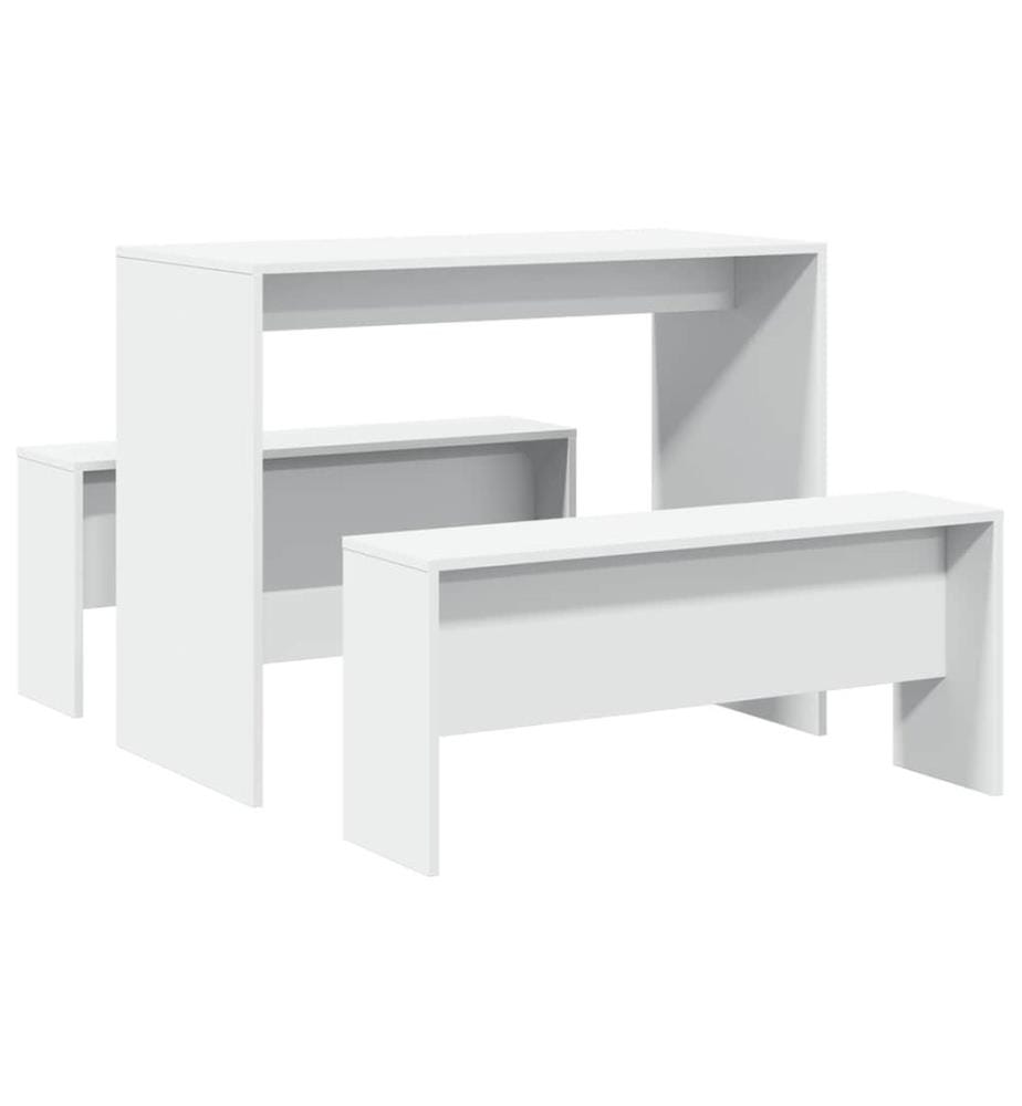 Ensemble table à manger et bancs 3pcs blanc bois d'ingénierie