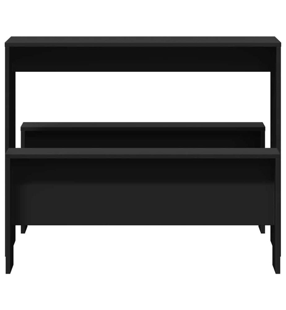 Ensemble table à manger et bancs 3 pcs noir bois d'ingénierie