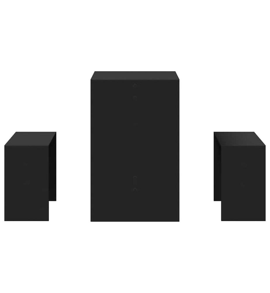 Ensemble table à manger et bancs 3 pcs noir bois d'ingénierie