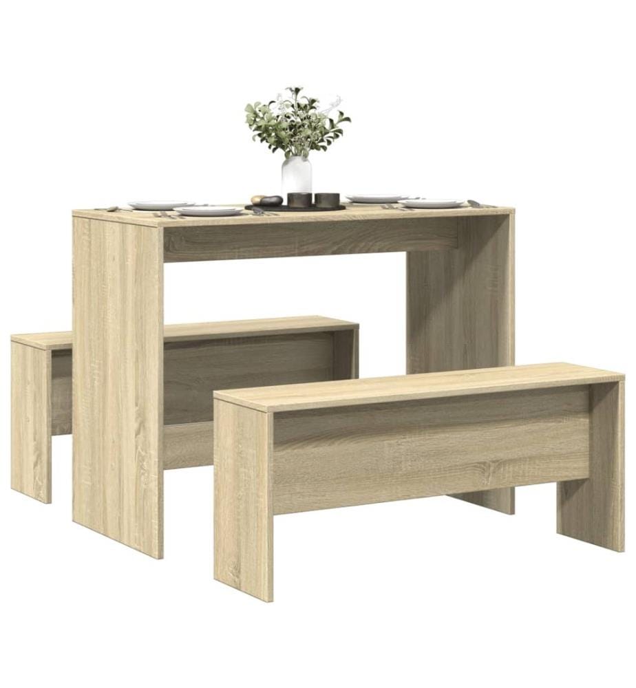 Ensemble table à manger et bancs 3 pcs bois d'ingénierie