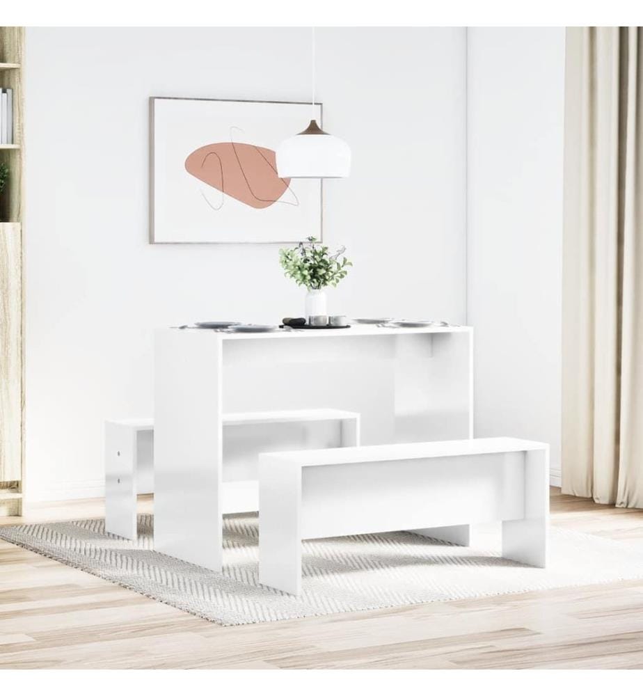 Ensemble table à manger et bancs 3 pcs bois d'ingénierie