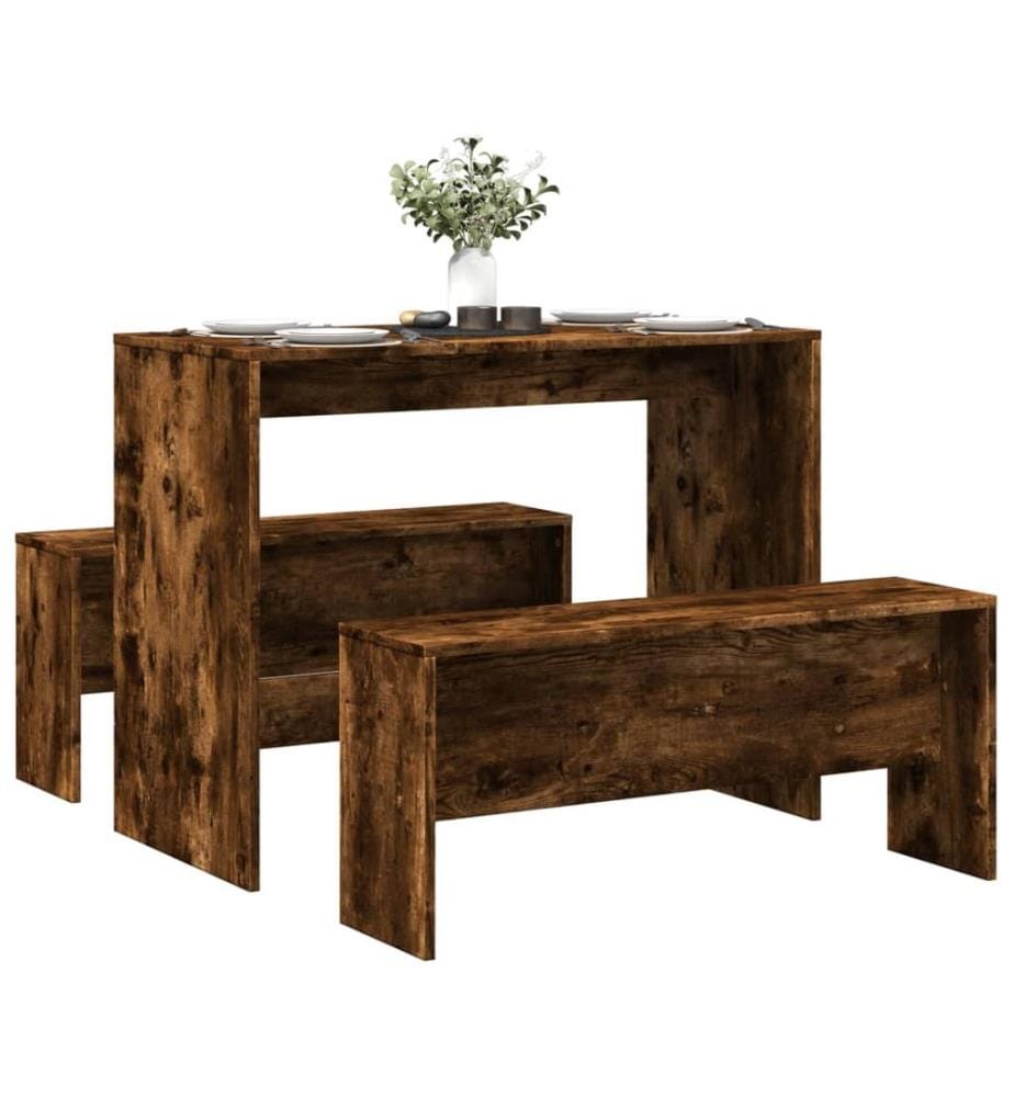 Ensemble table à manger et bancs 3 pcs bois d'ingénierie
