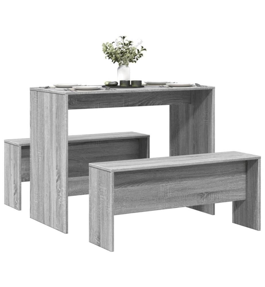 Ensemble table à manger et bancs 3 pcs bois d'ingénierie