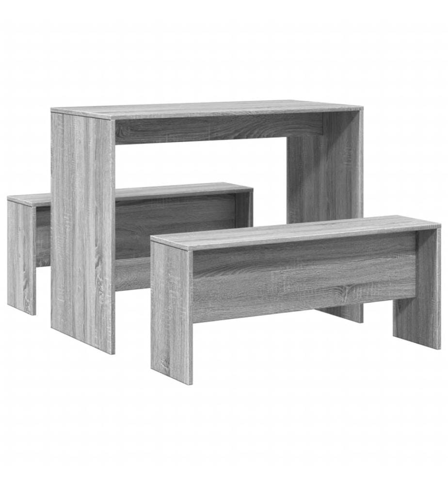Ensemble table à manger et bancs 3 pcs bois d'ingénierie