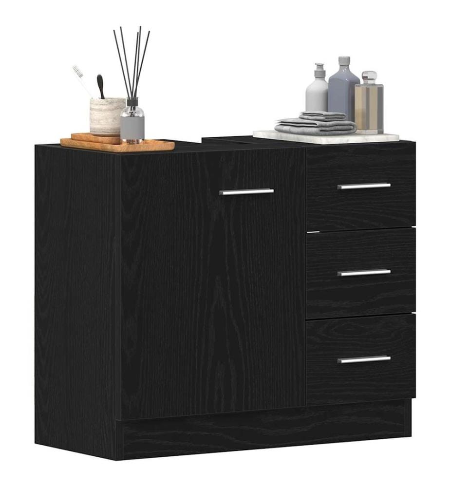 Waschbeckenunterschrank Schwarz Eichen-Optik 63x30x54 cm