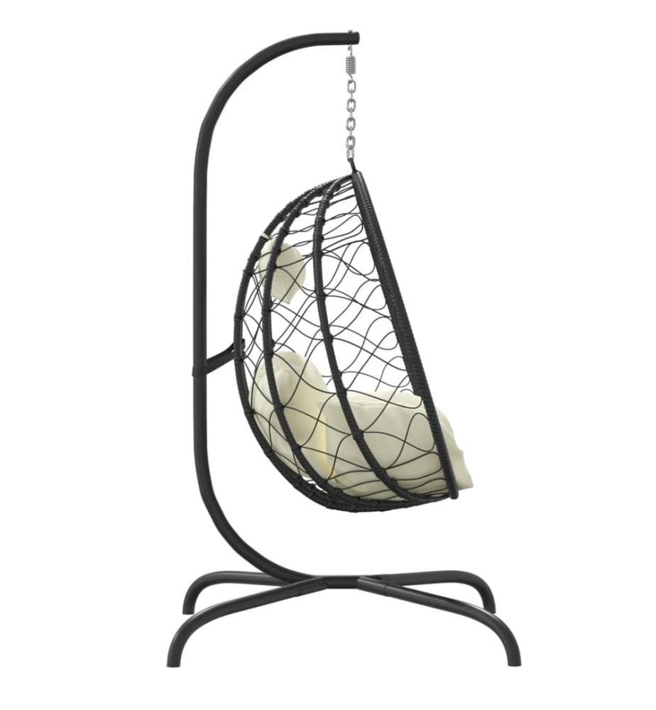 Hängesessel mit Kissen Cremeweiss Poly Rattan & Stahl