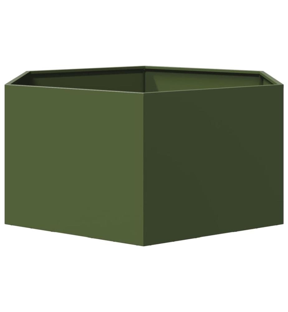 Jardinière vert olive hexagone 104x90x45 cm acier