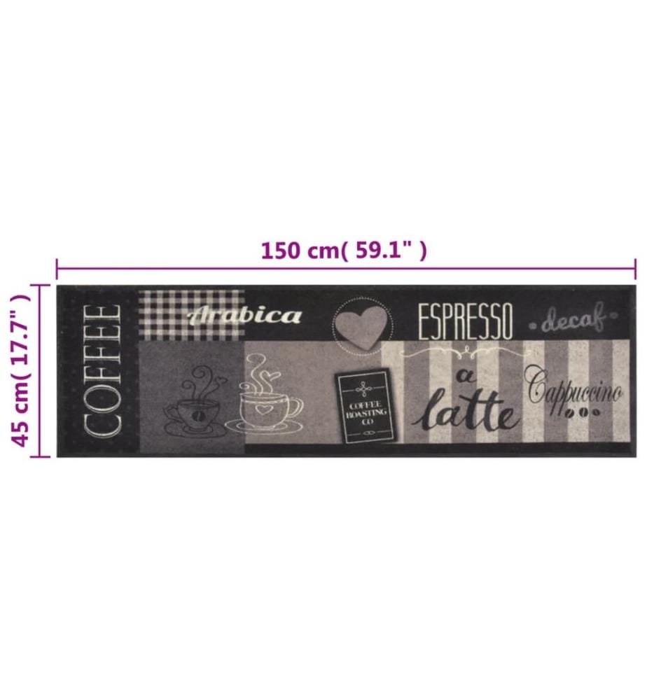 Küchenteppich Waschbar Coffee Schwarz 45x150 cm Samt