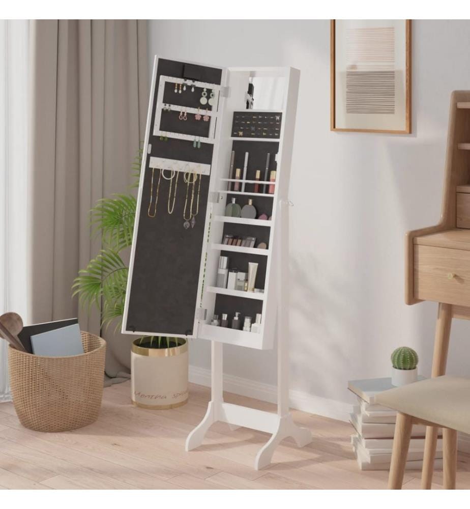 Miroir sur pied blanc avec LED blanc 34x37x146 cm
