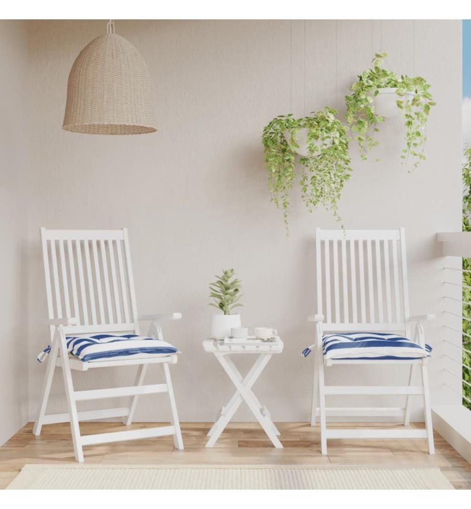Stuhlkissen 2Stk. Blau & Weiss Gestreift 50x50x7cm Oxford-Gewebe