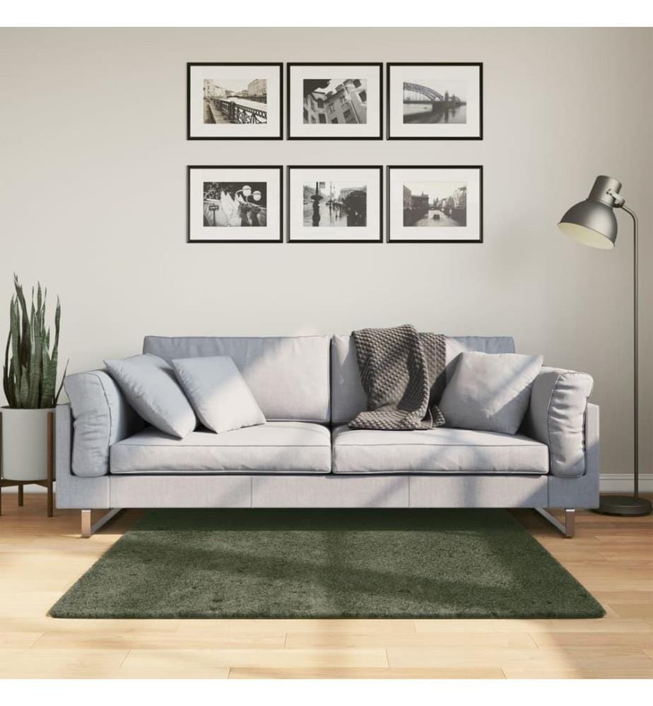 Tapis à poils courts doux et lavable vert forêt 120x120 cm