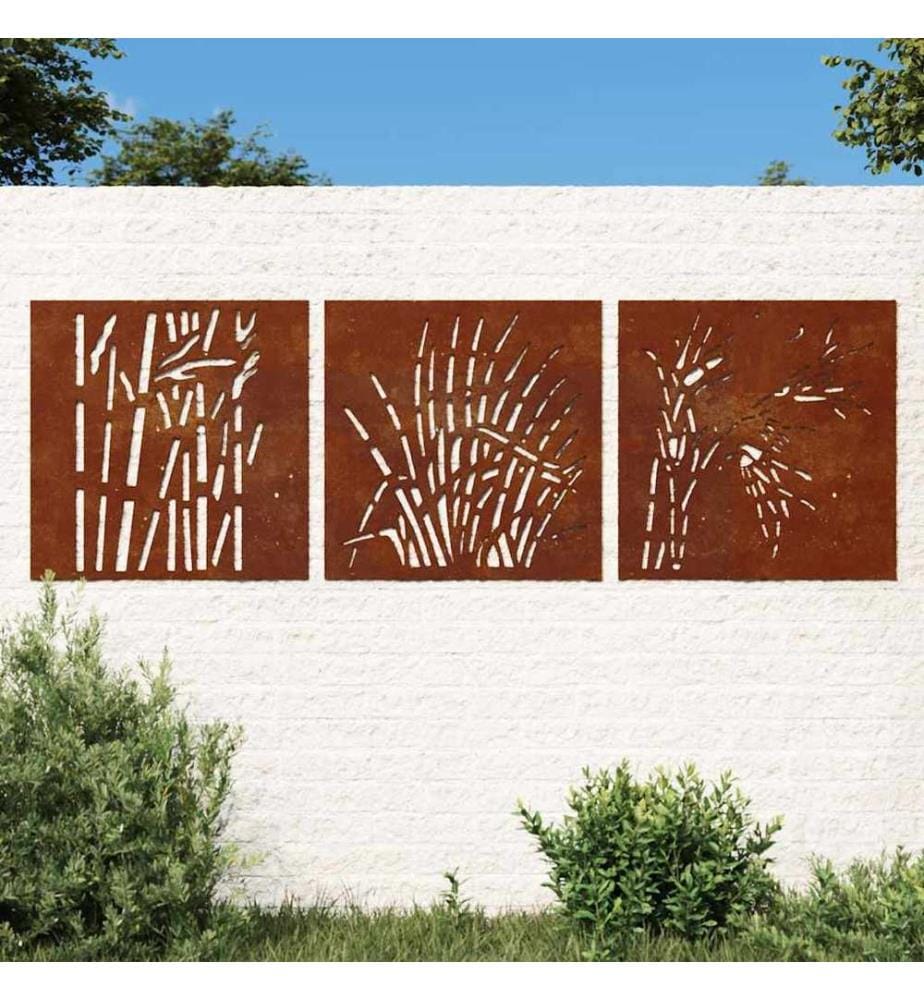 Décorations murales jardin 3 pcs 55x55 cm design d'herbe