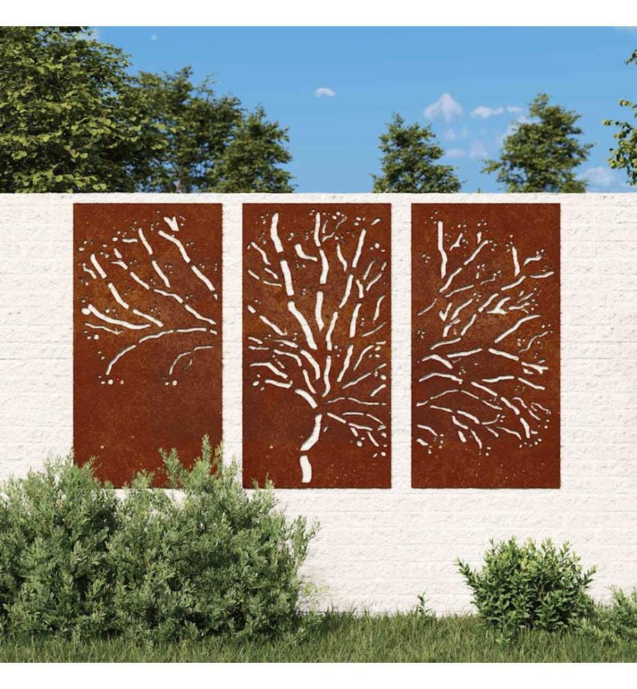 3-tlg. Garten-Wanddeko 105x55 cm Cortenstahl Baum-Design