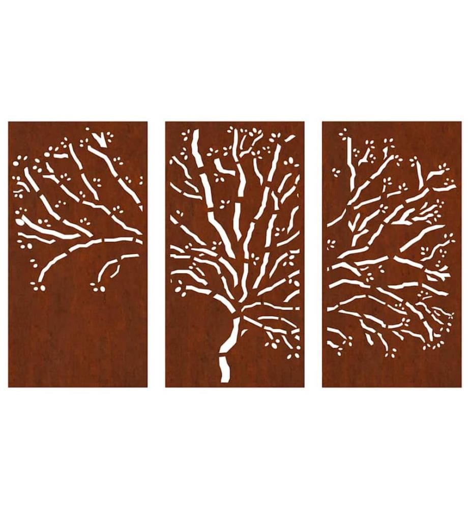 3-tlg. Garten-Wanddeko 105x55 cm Cortenstahl Baum-Design