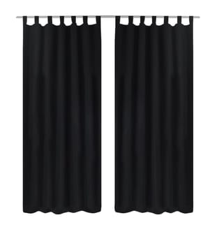 Vorhänge Gardinen aus Satin 2-teilig 140 x 175 cm Schwarz