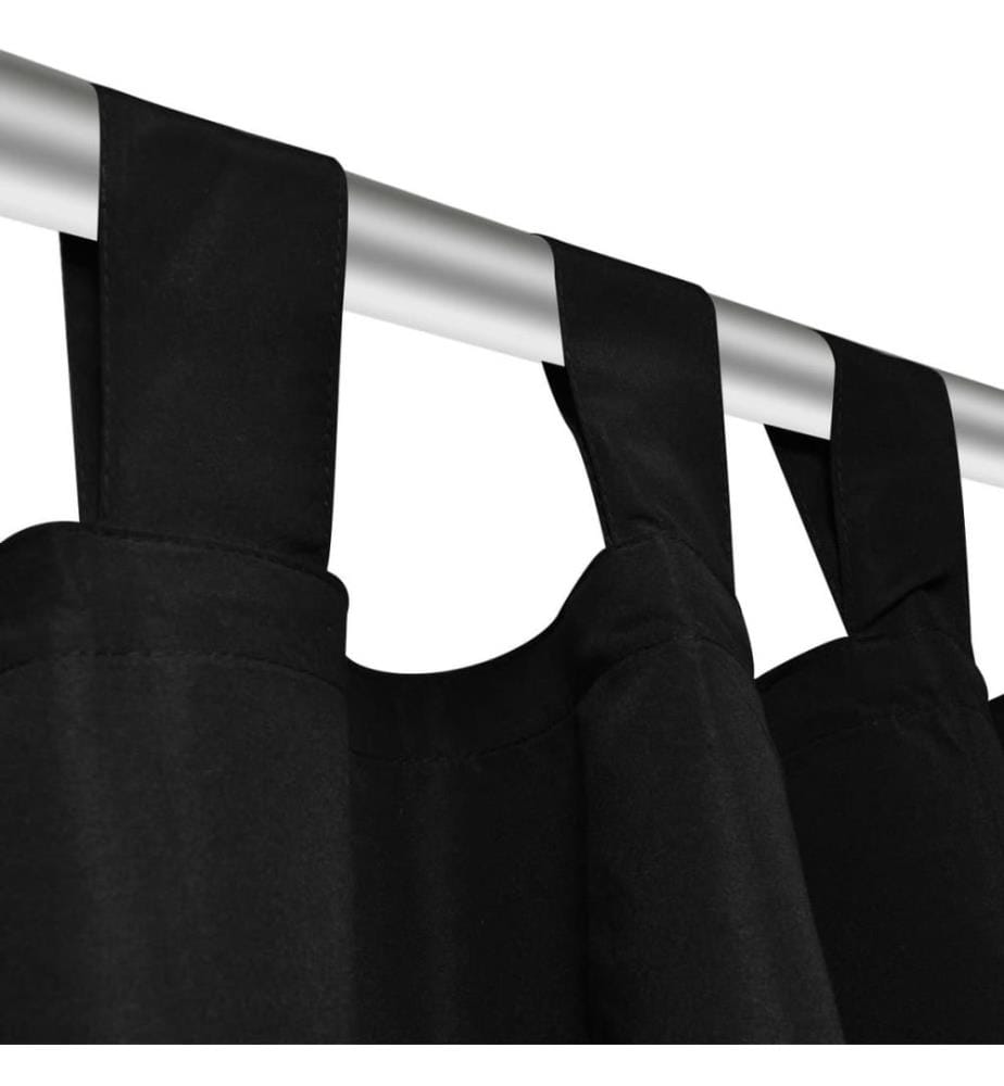 2 pcs Rideau à Passant Micro Satin Noir 140 x 175 cm