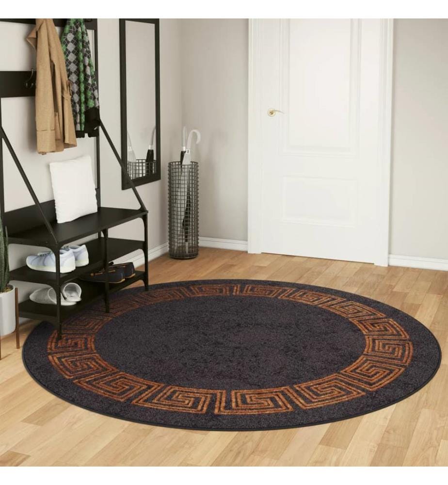 Tapis lavable noir et doré Ø 200 cm antidérapant
