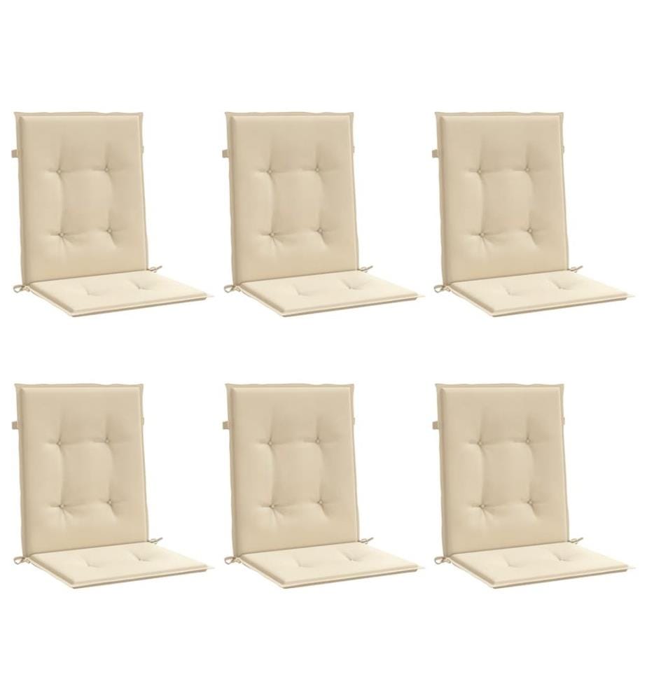Coussins de chaise de jardin à dossier bas lot de 6 beige
