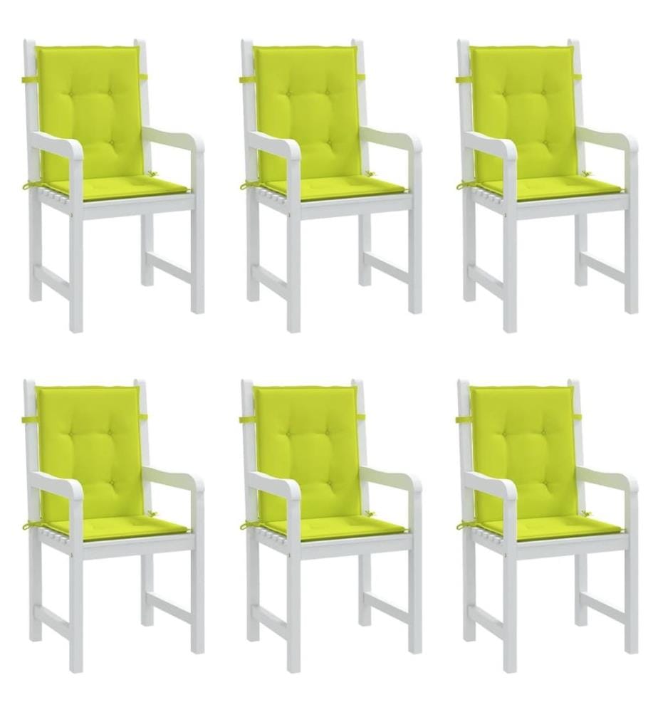 Coussins de chaise de jardin à dossier bas lot de 6 vert vif
