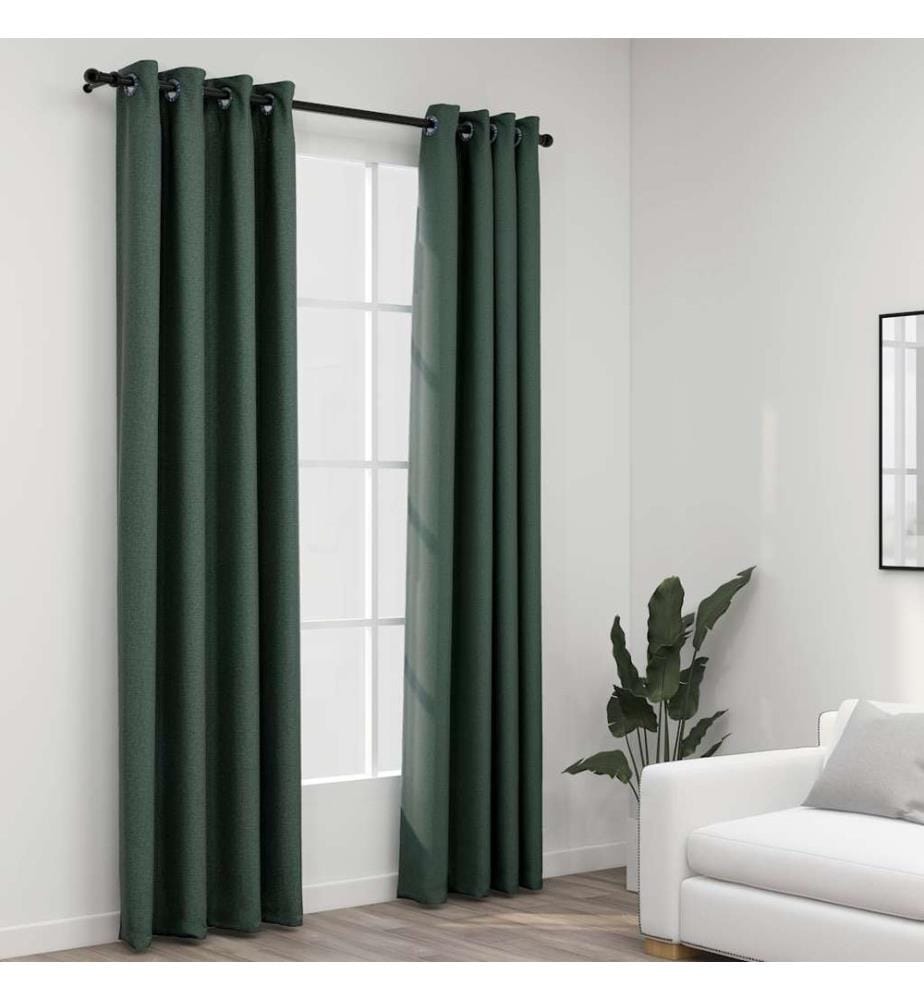 Rideaux occultants Aspect lin avec oeillets 2 pcs Vert 140x245cm