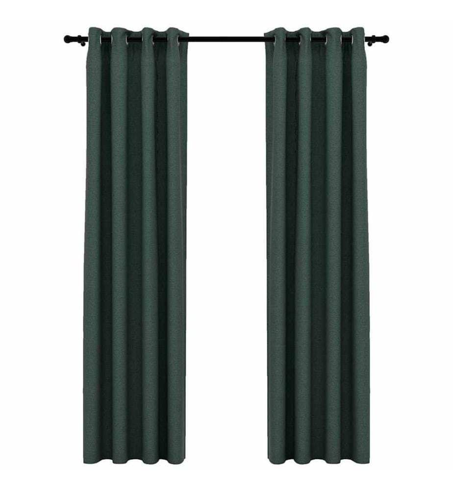 Rideaux occultants Aspect lin avec oeillets 2 pcs Vert 140x245cm