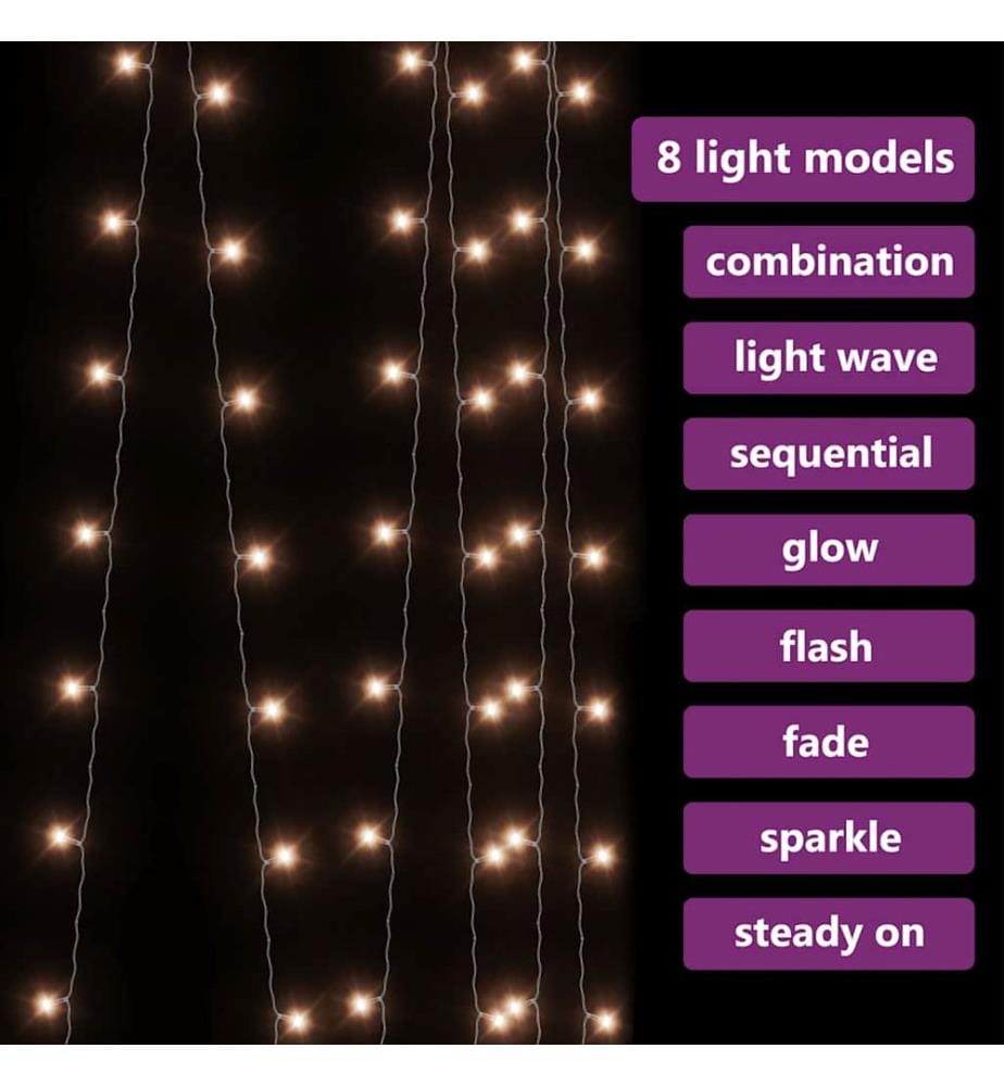 Rideaux lumineux à LED 3x3 m 300 LED Blanc chaud 8 fonctions
