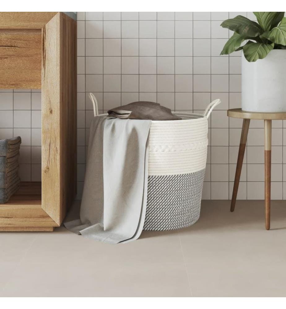 Panier de rangement gris et blanc Ø43x38 cm coton
