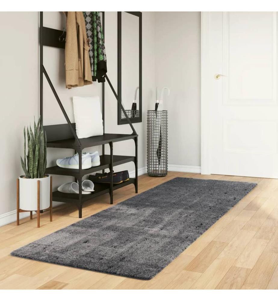 Tapis à poils courts doux et lavable anthracite 80x250 cm