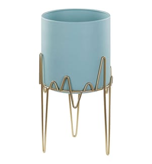 Cache-pot sur pied KALANDRA Métal 19 cm Bleu clair