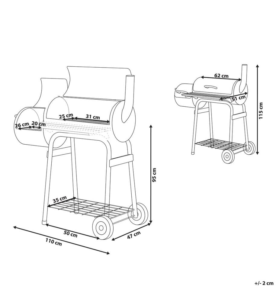Barbecue a carbonella SATAH con affumicatore Metallo Nero