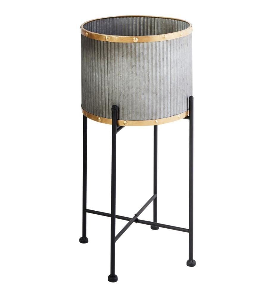 Blumentopf mit Beinen FEUILLE Metall 26 cm Grau