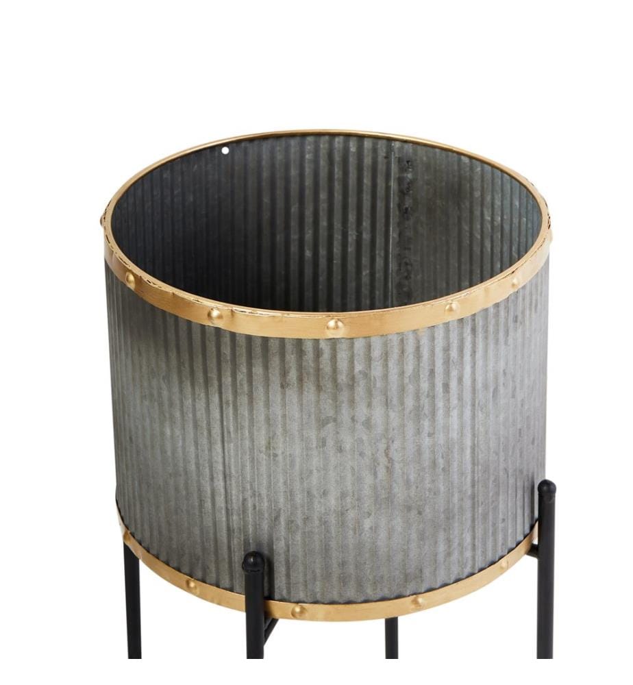 Blumentopf mit Beinen FEUILLE Metall 26 cm Grau
