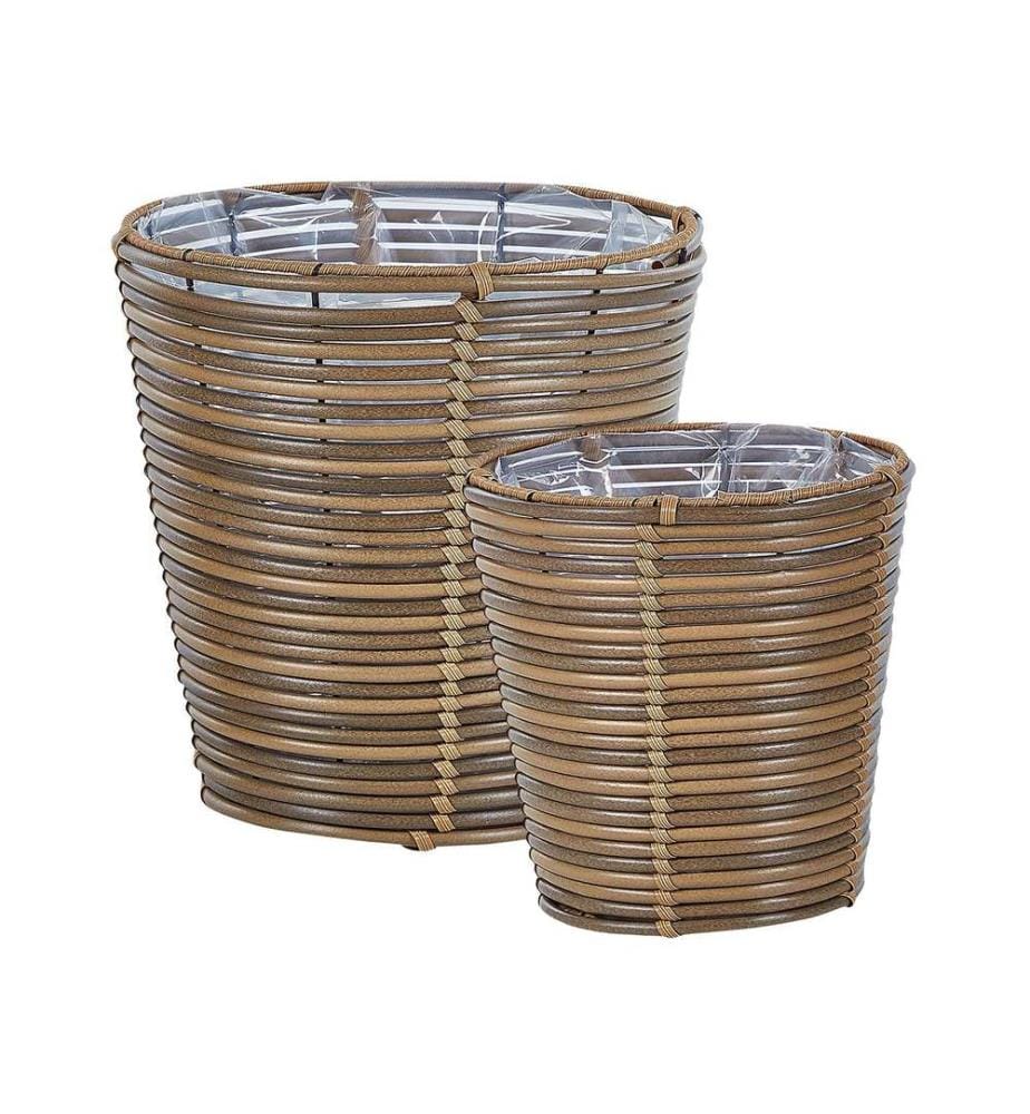 Set mit 2 Blumentöpfen SARTI Polyrattan 24/31 cm Braun