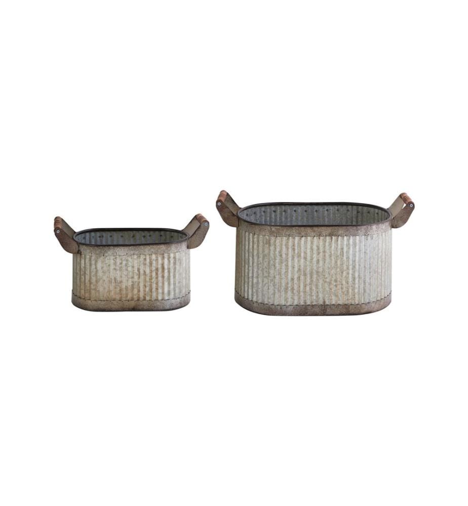 Lot de 2 pots de fleurs TULIPE Métal 31/41 cm Gris