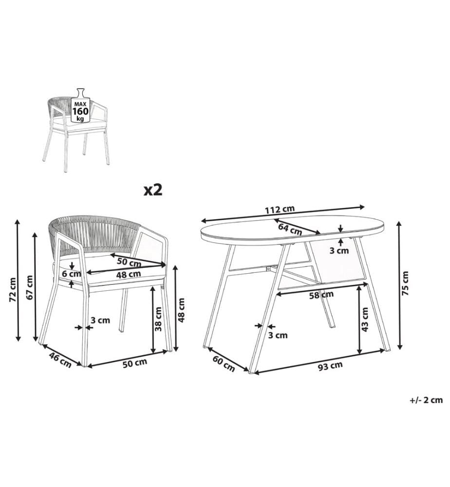 Bistro Set MUROS Metall Grau