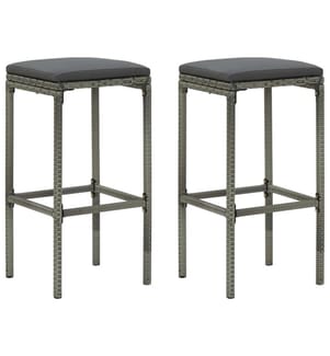 Barhocker mit Kissen 2 Stk. Grau Poly Rattan
