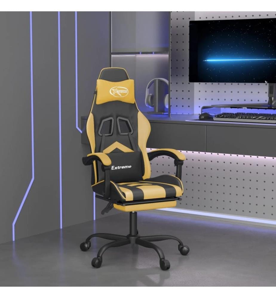 Chaise de jeu avec repose-pied Noir et doré Similicuir