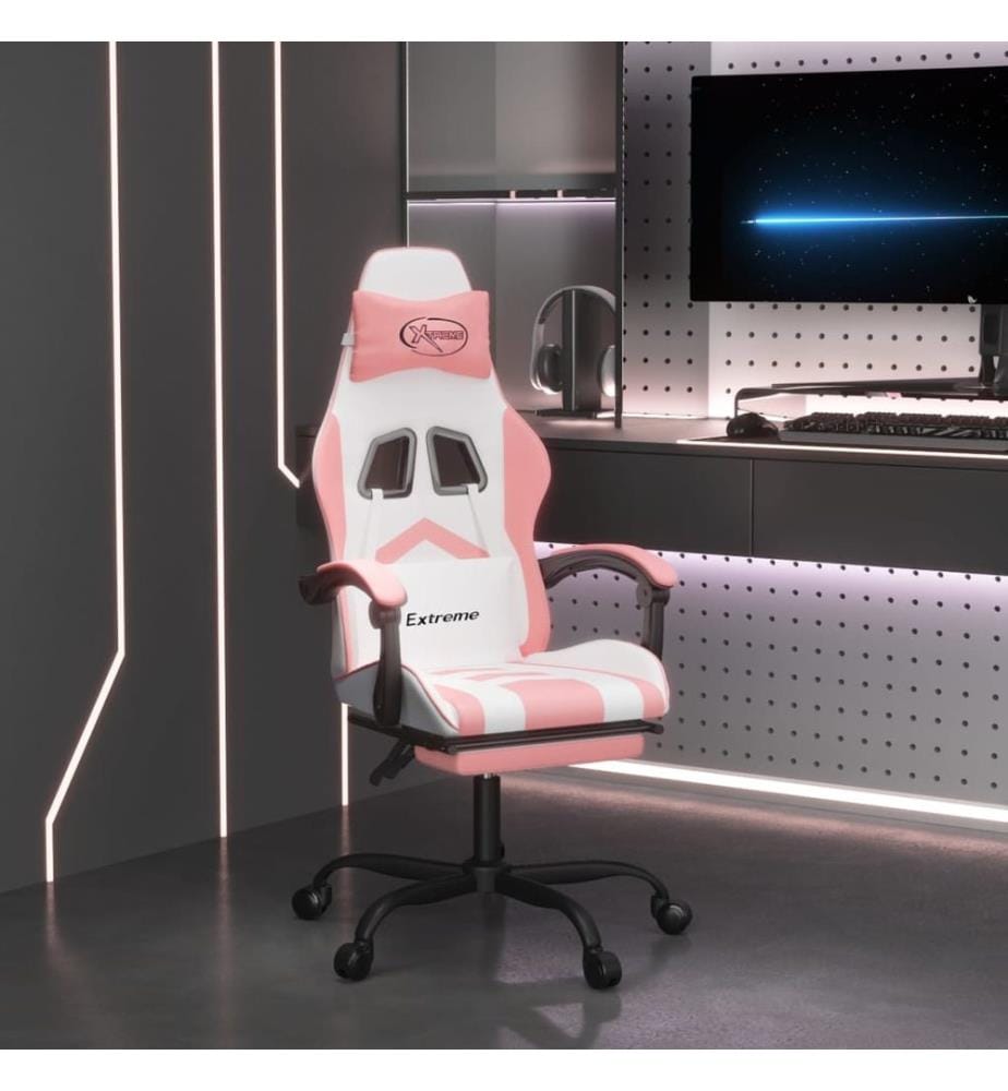 Chaise de jeu avec repose-pied Blanc et rose Similicuir