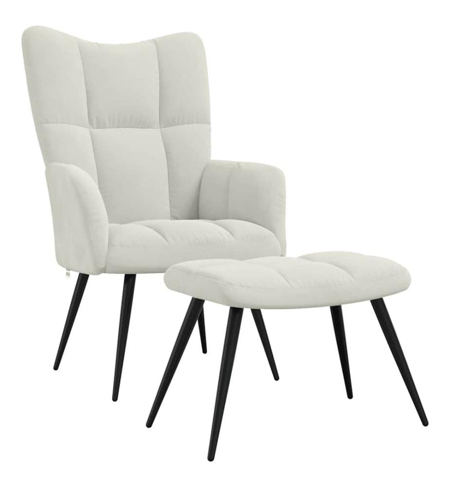 Relaxsessel mit Hocker Cremeweiss Samt