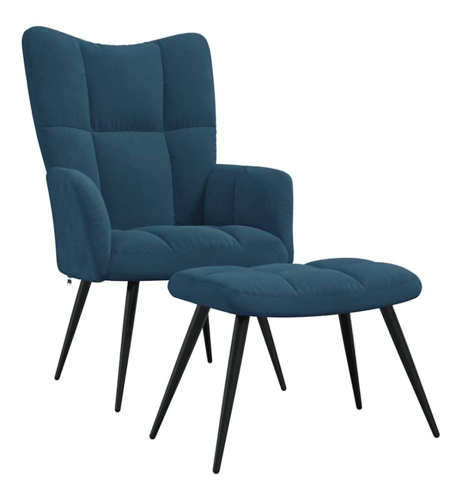 Relaxsessel mit Hocker Blau Samt
